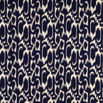 Viskose-Satin in blau-naturweiß gemustert